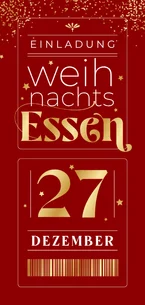 Einladung Weihnachtsessen Goldschrift auf Rot