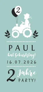 Einladung zum 2. Kindergeburtstag Junge mit Traktor