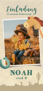 Einladung zum 4. Kindergeburtstag mit Prärie & Cowboyhut