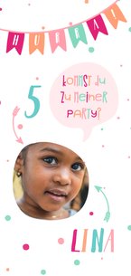 Einladung zum 5. Kindergeburtstag fröhlich-rosa