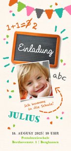 Einladung zur Einschulung Foto & bunte Kreide