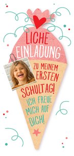 Einladung zur Einschulung Schultüte rosa & eigenes Foto