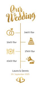 Einladung zur Hochzeit Timeline & Buchstaben in Goldlook