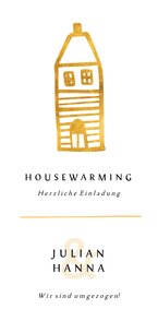 Einladung zur Housewarming mit goldenem Haus