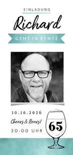 Einladung zur Rentnerfeier mit Foto Cheers & Beers