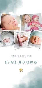 Einladung zur Taufe Fotocollage blaues Aquarell