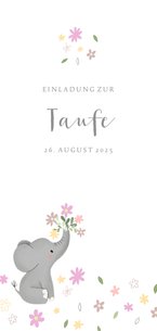 Einladung zur Taufe mit Elefant und Blumen