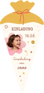 Einladungskarte 1. Schultag Schultüte Blumenfoto