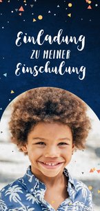 Einladungskarte Einschulung mit Foto und Konfetti