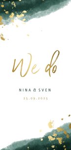 Einladungskarte zur Hochzeit grün-gold mit Timeline