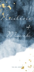 Einladungskarte zur Hochzeit im blauen Aquarelldesign