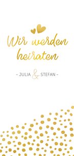 Einladungskarte zur Hochzeit mit Timeline im Goldlook