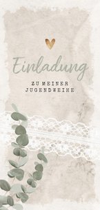 Einladungskarte zur Jugendweihe Eukalyptus & Spitze