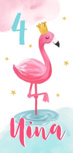 Flamingo-Einladungskarte zum 4. Kindergeburtstag