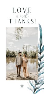 Foto-Dankeskarte Hochzeit Blatt Aquarell blaugrün