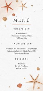 Hochzeitsmenü im Strandlook mit Foto auf der Rückseite