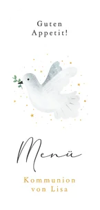 Menü Bogenkarte Kommunion weiße Taube Sternchen