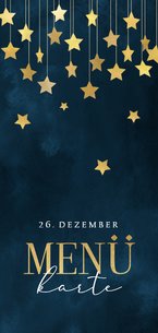 Menükarte blau Aquarell goldene Sterne Weihnachten