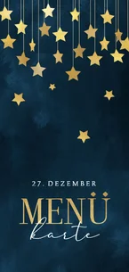 Menükarte blau Aquarell goldene Sterne Weihnachten