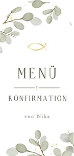 Menükarte Bogenform Konfirmation Eukalyptusblätter