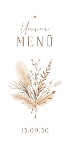 Menükarte Boho-Hochzeit Trockenzweige 'Unser Menü'