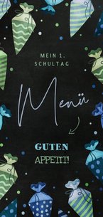 Menükarte Einschulung blau-grüne Schultüten