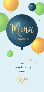 Menükarte Einschulungsfeier Luftballons