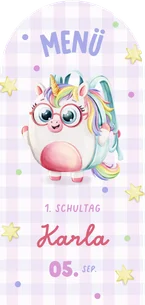 Menükarte Einschulungstag Einhorn-Rucksack