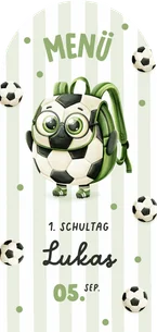 Menükarte Einschulungstag Fußball-Rucksack