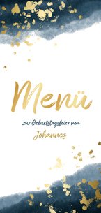 Menükarte Geburtstag dunkelblau Aquarell Goldsprenkel