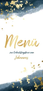 Menükarte Geburtstag dunkelblau Aquarell Goldsprenkel