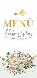 Menükarte Geburtstag Teehaus Blumengesteck