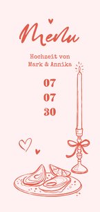 Menükarte Hochzeit Doodles Kerze und Austern rosa