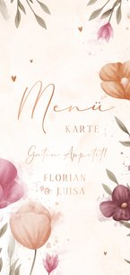 Menükarte Hochzeit elegante Blumen Aquarell