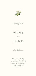 Menükarte Hochzeit Olivenzweig 'Wine & Dine'