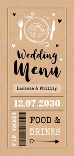 Menükarte Hochzeit Ticket Kraftpapierlook