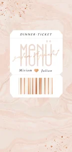 Menükarte Hochzeit Ticket Marmor-Optik