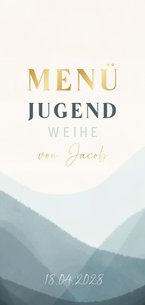 Menükarte Jugendweihe blaues Aquarell & Gold