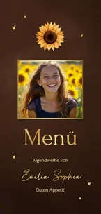 Menükarte Jugendweihe mit Foto & Sonnenblume auf Braun