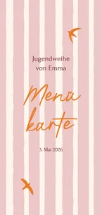 Menükarte Jugendweihe Vögel rosa gestreift