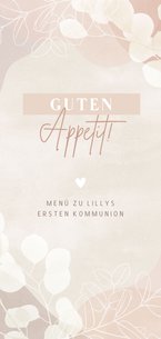 Menükarte Kommunion Blätter in rosa Pastell