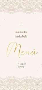 Menükarte Kommunion Spitzenrand Beige