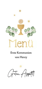 Menükarte Kommunionsfeier Kelch & Eukalyptus