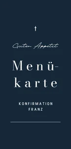 Menükarte Konfirmation Dunkelblau mit Weiß Kreuz