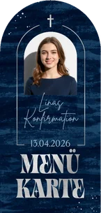 Menükarte Konfirmationsfeier Foto dunkelblaue Pinselstriche