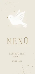 Menükarte Konfirmationsfeier weiße Taube auf Pastellbraun