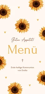 Menükarte Sonnenblumen Kommunion Beige