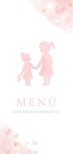 Menükarte Taufe rosa Silhouette kleine & große Schwester