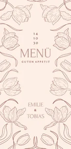 Menükarte Tulpen Linienzeichnung Beige Hochzeit