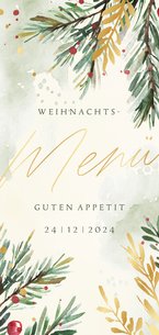 Menükarte Weihnachtsessen Aquarell Tannenzweige